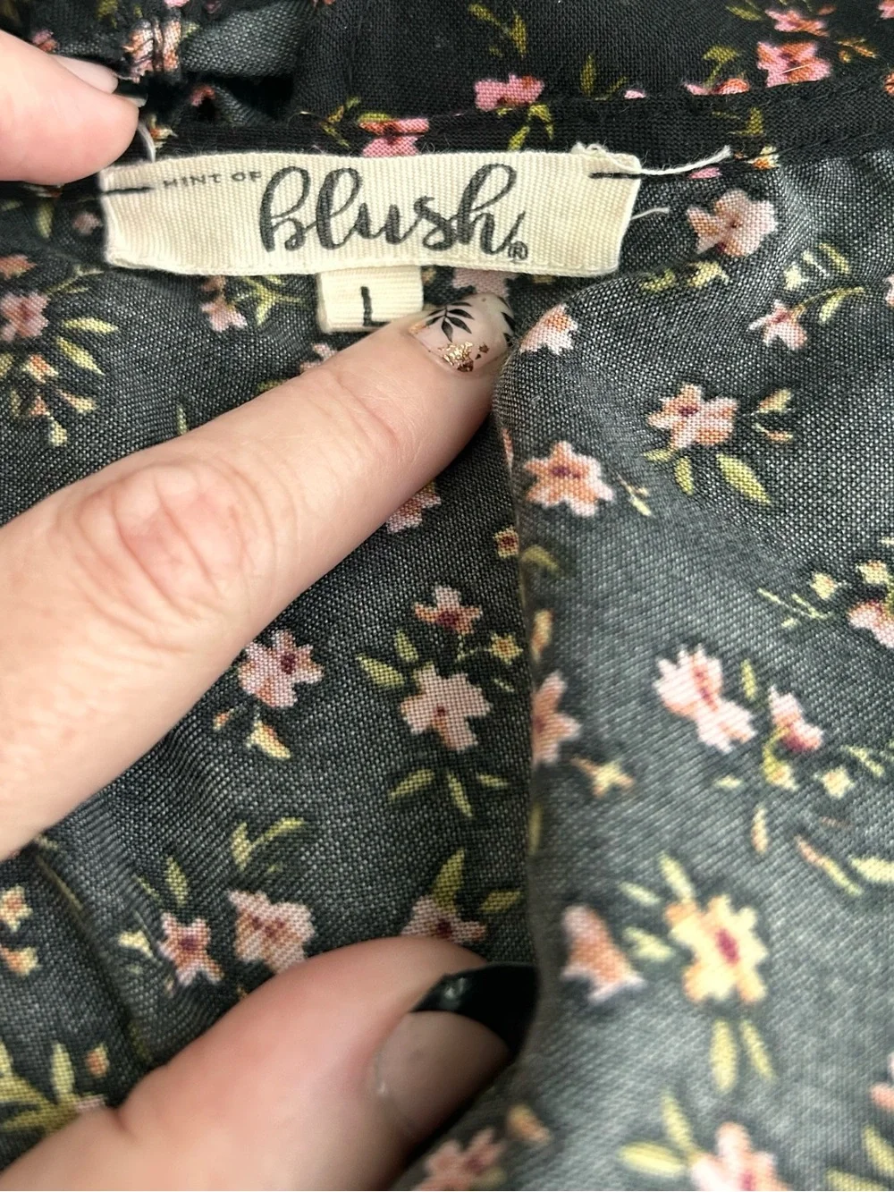 Button-Front Floral Peplum Blouse - Black with Pink & Yellow Flowers